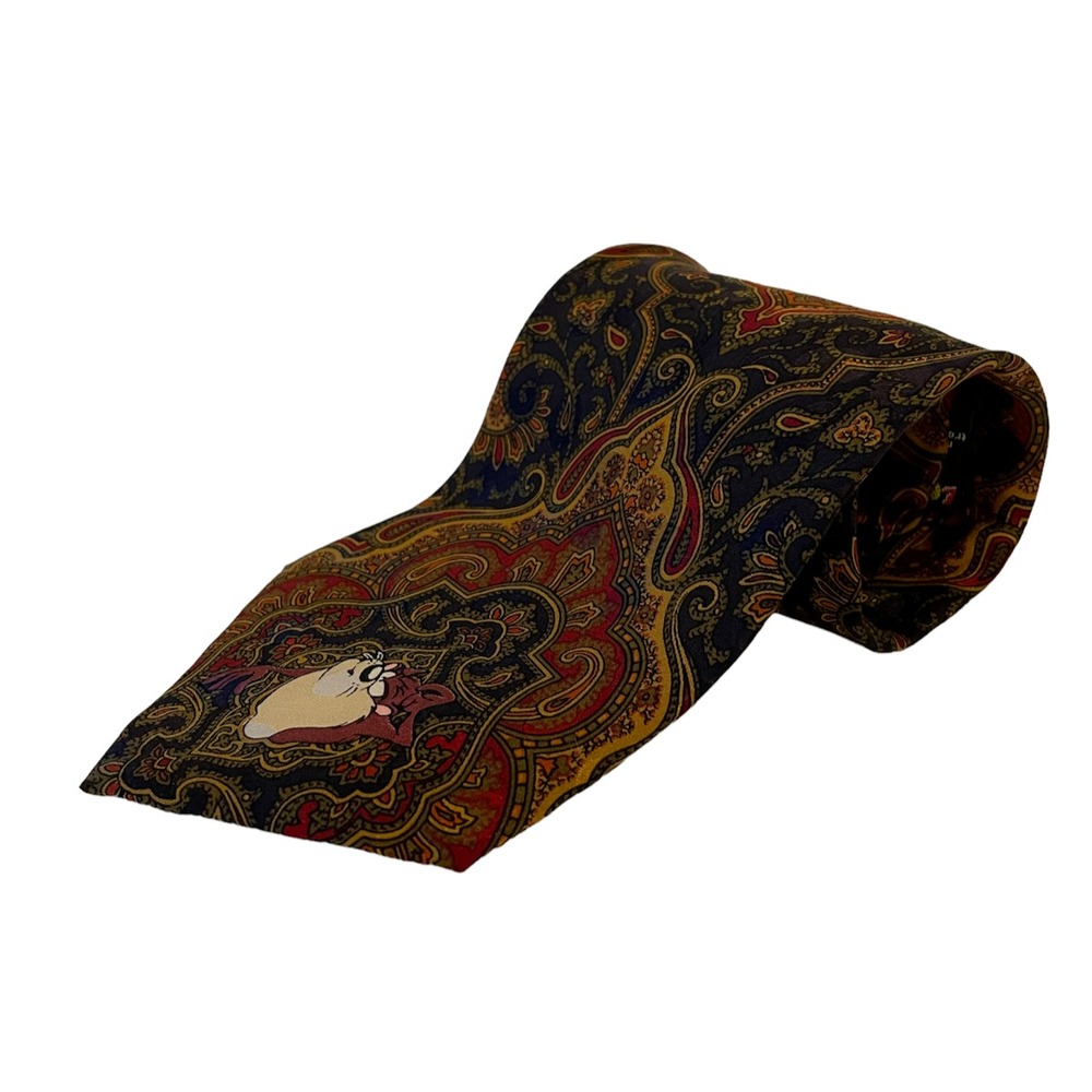Looney Tunes Mania Men's Neck Tie One Size Brown Paisley Print 100% Silk